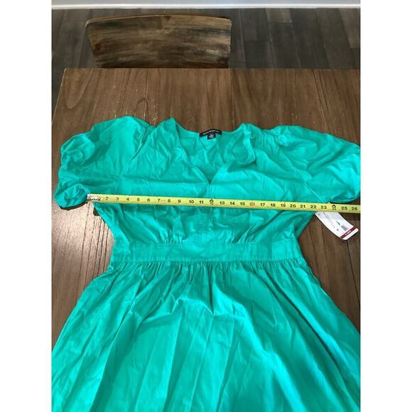 French Connection Poplin Puff Sleeve V Neck Tiered Fit and Flare Maxi Dress XL - Picture 5 of 9